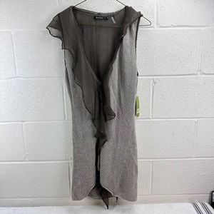 NWT NIC+ZOE Sleeveless Open Front Waterfall Gray Duster Cardigan Sz M Silk